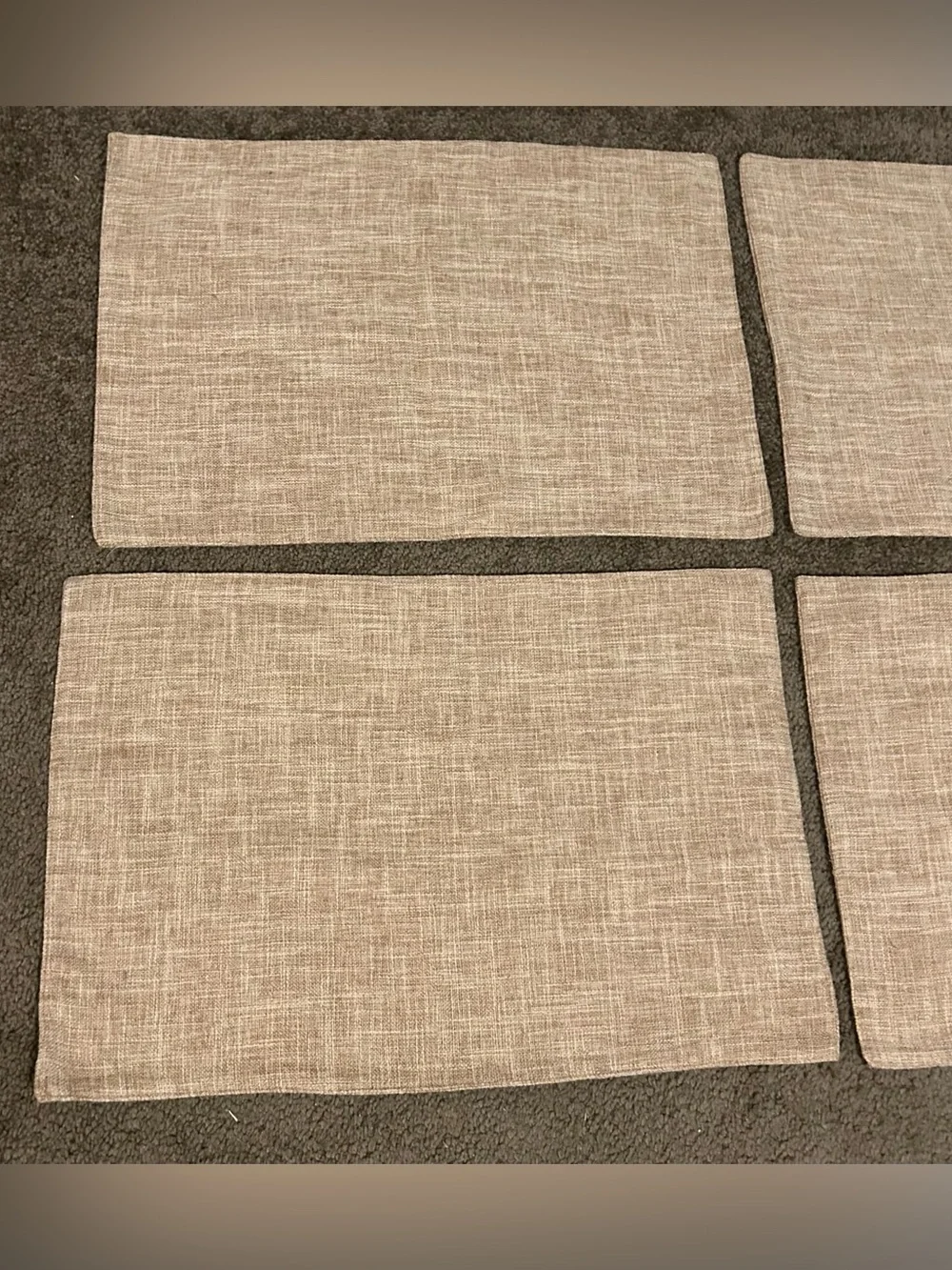 4 Tan Woven Cloth Dining Placemats / Napkins 13 x 18.5 inches